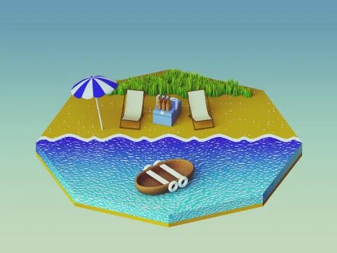 Isometric camping on the beach Stock Illustration
