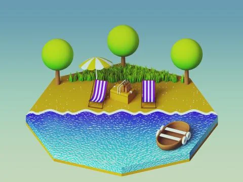 Isometric camping on the beach Stock Illustration