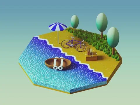 Isometric camping on the beach Stock Illustration