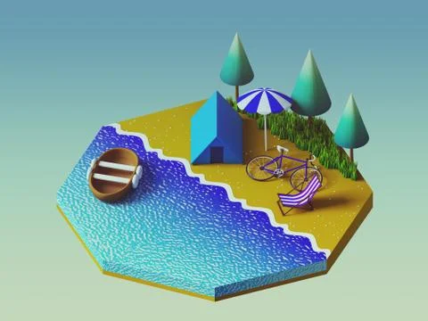 Isometric camping on the beach Stock Illustration