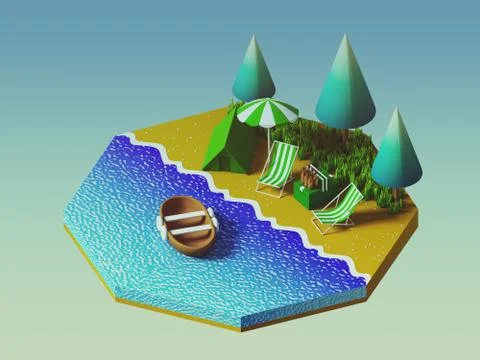 Isometric camping on the beach Stock Illustration