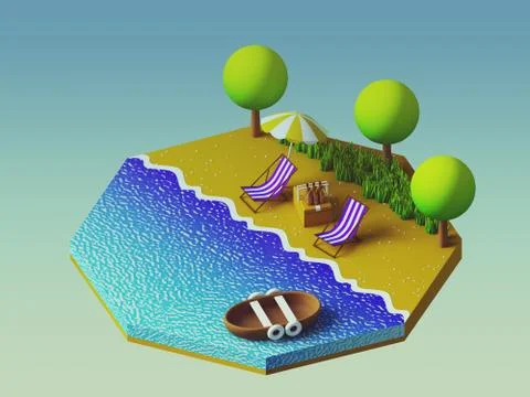 Isometric camping on the beach Stock Illustration