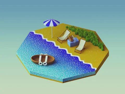 Isometric camping on the beach Stock Illustration