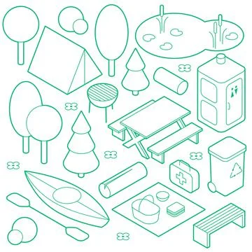 Isometric Camping Objects Set Stock Illustration
