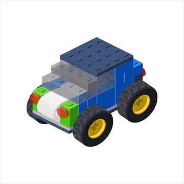 Isometric car assembled from plastic blocks. Vector Stock Illustration
