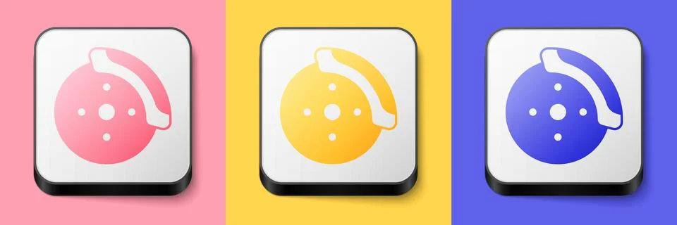 Isometric Car brake disk with caliper icon isolated on pink, yellow and blue Stock Illustration