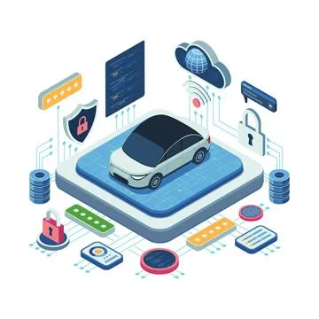 Isometric Car with Cybersecurity Features and Digital System Stock Illustration