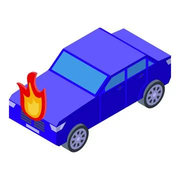 Isometric car on fire icon Illustrazione stock