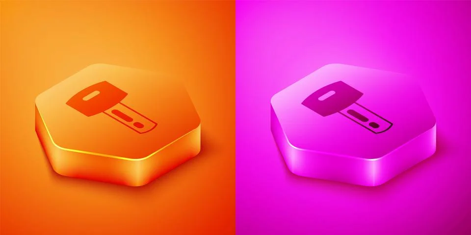 Isometric Car key with remote icon isolated on orange and pink background. .. Stock Illustration