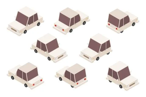 Isometric car set vector illustration isolated on white background Stock Illustration
