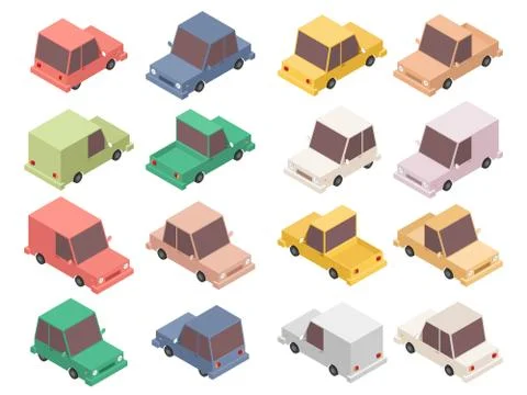 Isometric car set vector illustration isolated on white background Stock Illustration