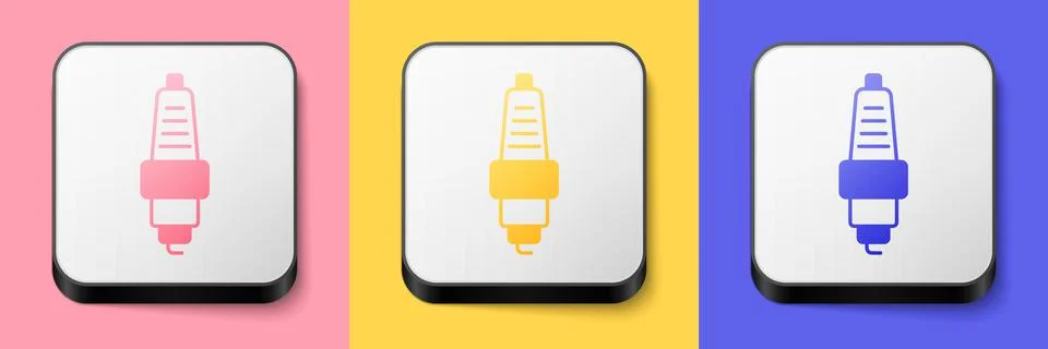 Isometric Car spark plug icon isolated on pink, yellow and blue background. Car Stock Illustration