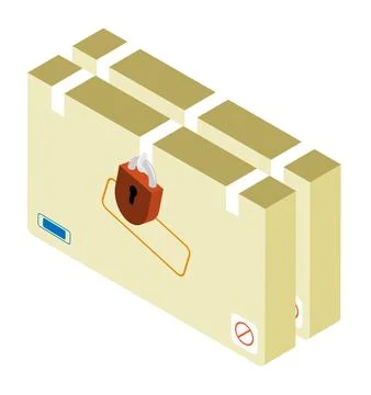 Isometric cardboard box containing documents and valuables, sealed with war.. Stock Illustration