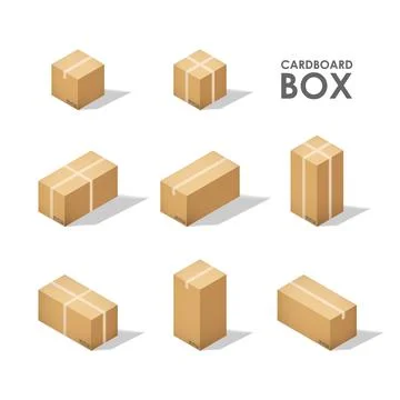 Isometric cardboard boxes isolated on a white background, vector illustration Stock Illustration