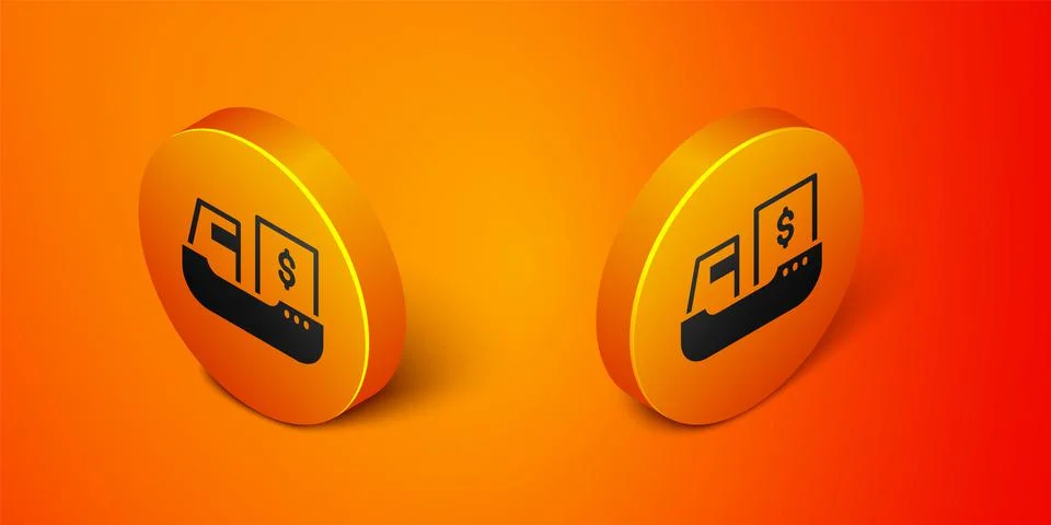 Isometric Cargo ship with boxes delivery service icon isolated on orange Illustrazione stock