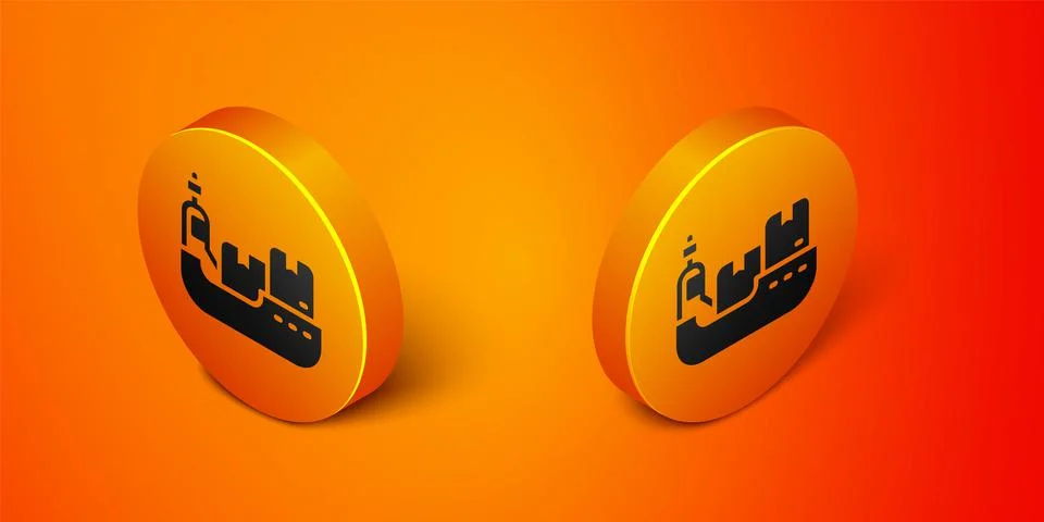 Isometric Cargo ship with boxes delivery service icon isolated on orange back Illustrazione stock