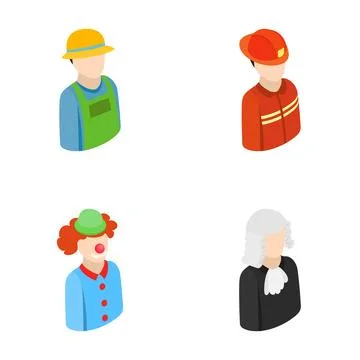 Isometric cartoon people representing different occupations and jobs Illustrazione stock