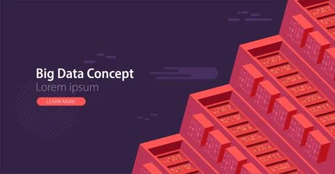 Isometric cartoon technology background. Big data concept. Binary computer co Stock Illustration