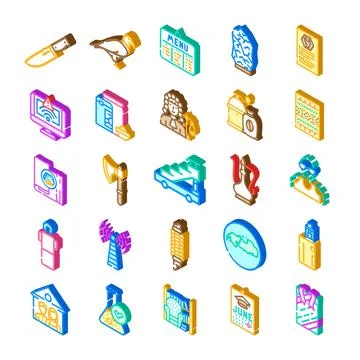 Isometric cartoon various objects and elements icons set Stock Illustration