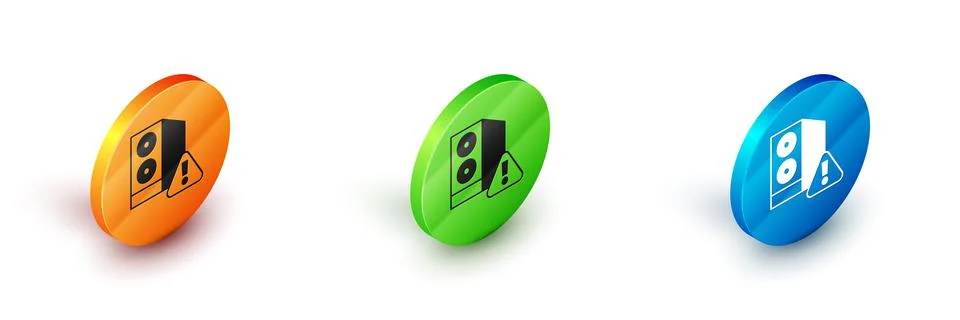 Isometric Case of computer with exclamation mark icon isolated on white Stock Illustration