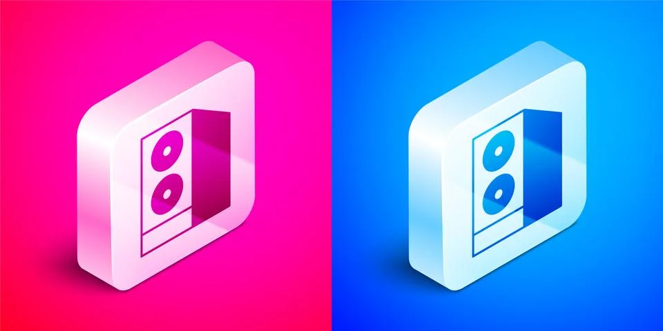 Isometric Case of computer icon isolated on pink and blue background. Computer Stock Illustration