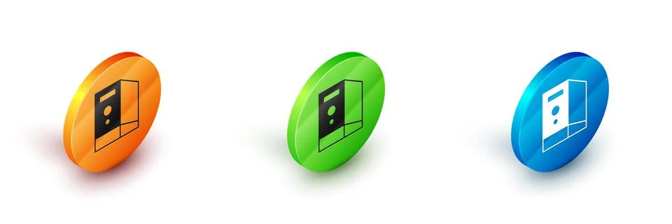 Isometric Case of computer icon isolated on white background. Computer server 库存插图