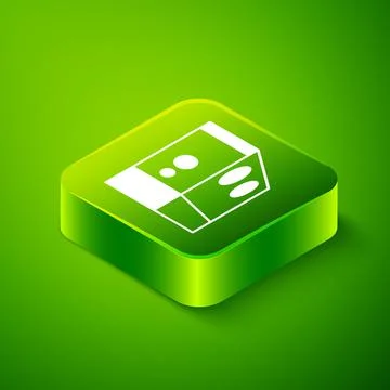 Isometric Case of computer icon isolated on green background. Computer server Stock Illustration
