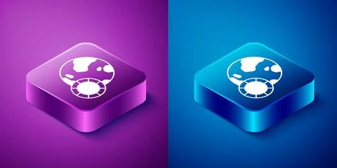 Isometric Casino chips icon isolated on blue and purple background. Casino ga Stock Illustration