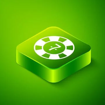 Isometric Casino chips icon isolated on green background. Casino gambling. .. Stock Illustration