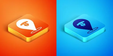Isometric Cat nose icon isolated on orange and blue background.  Vector Stock Illustration