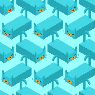 Isometric Cat pattern seamless. Geometric pet background. 3D Animal texture Illustrazione stock
