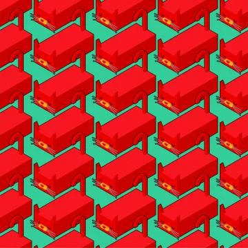 Isometric Cat pattern seamless. Geometric pet background. 3D Animal texture Stock Illustration
