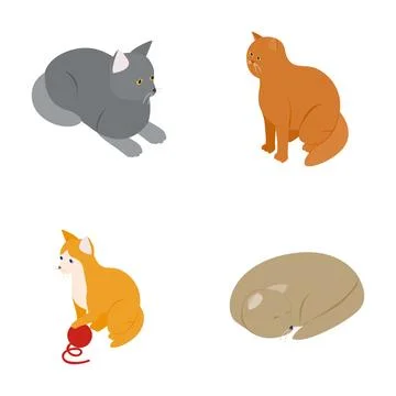 Isometric cats in different poses playing and sleeping Stock Illustration