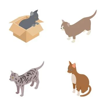 Isometric cats set in different poses and colors Stock Illustration