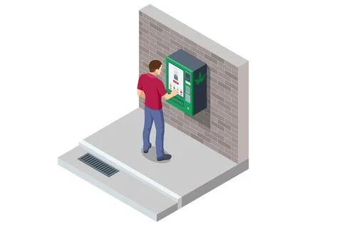 Isometric CBD vending machine. Herbal alternative medicine, cbd oil Stock Illustration