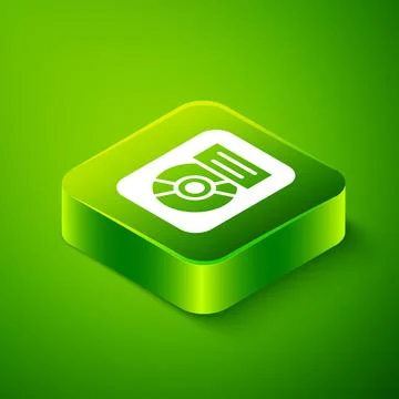 Isometric CD disk award in frame icon isolated on green background. Modern Stock Illustration