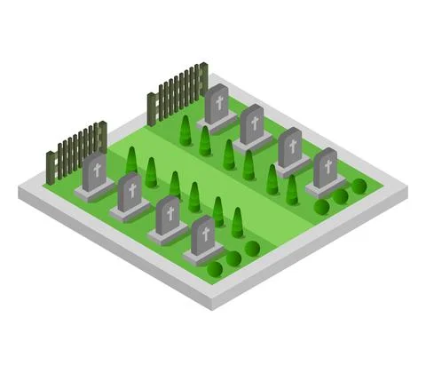 Isometric cemetery in vector on a white background Stock Illustration