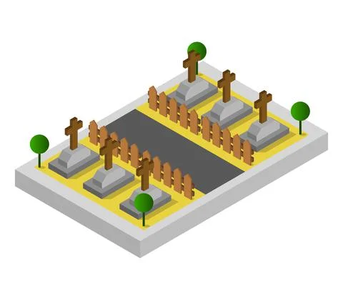 Isometric cemetery in vector on a white background Stock Illustration
