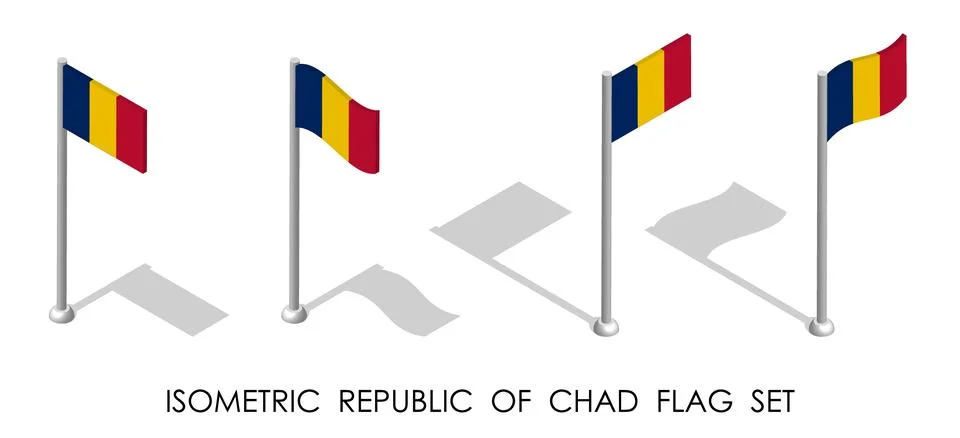 Isometric Chad flag in static position and in Stock Illustration
