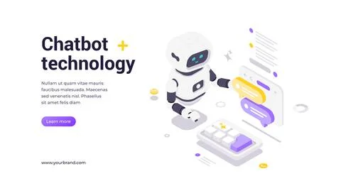 Isometric Chatbot Technology Banner Template With AI Assistant And Conversa.. Stock Illustration