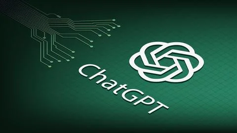 Isometric ChatGPT artificial intelligence program logo, OpenAI company. Illustrazione stock