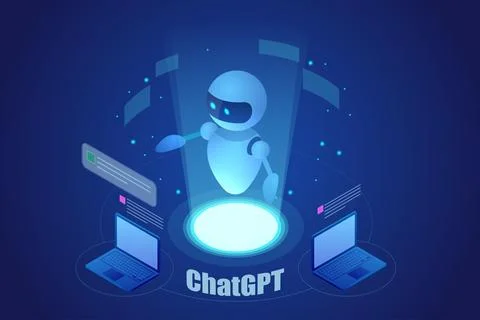 Isometric ChatGPT concept. Artificial intelligence chatbot, Machine learning, 스톡 일러스트