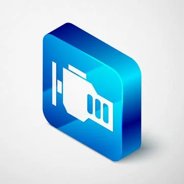 Isometric Check engine icon isolated on grey background. Blue square button Stock Illustration