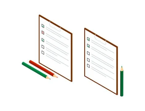 Isometric checklist concept with pencil Stock Illustration