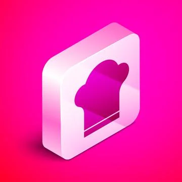 Isometric Chef hat icon isolated on pink background. Cooking symbol. Cooks hat Stock Illustration