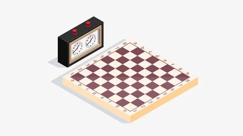 Isometric chess board with clock. Animated 4k Stock Footage 128622268