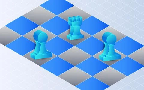 Isometric chess piece on white background. Competitor business analysis con.. Stock Illustration
