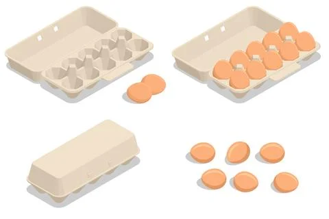 Isometric Chicken Egg Packaging. Eggs in a cardboard box isolated on a Stock Illustration