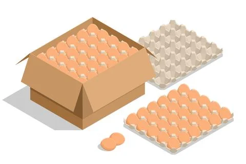 Isometric Chicken Egg Packaging. Eggs in a cardboard box isolated on a Stock Illustration
