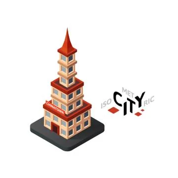 Isometric chinatown flat icon isolated on white background, building city inf Stock Illustration